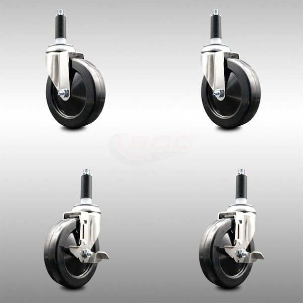 Service Caster 5 Inch 316SS Soft Rubber Swivel 7/8 Inch Expanding Stem Caster Brake SCC, 2PK SCC-SS316EX20S514-SRS-2-TLB-2-78 - main